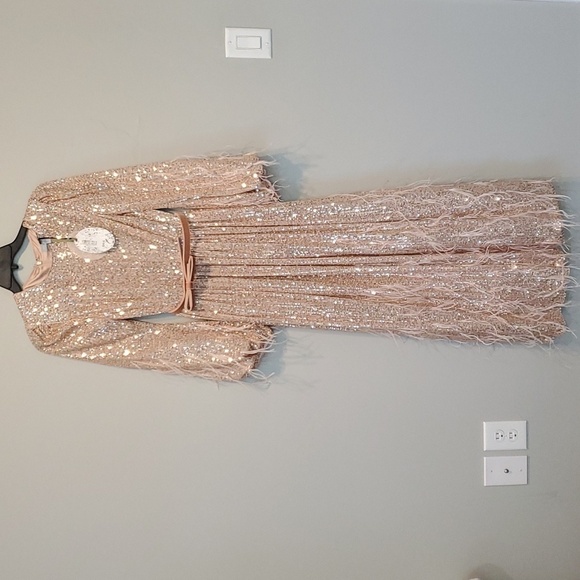 ANTONIO MELANI xNicola Bathie Nicola Sequin Belted Feathered A-Line 0 dress - Picture 7 of 16